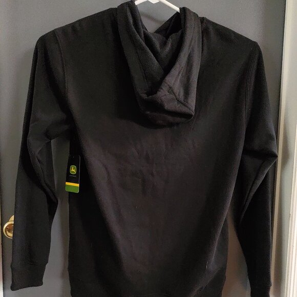 John Deere Black Hoodie Pullover Unisex Small Green Yellow Logo Front Pockets - Picture 6 of 9